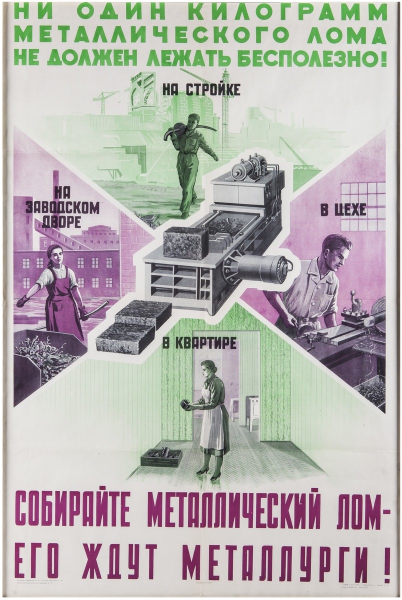 Патрикеев, В.А. Плакат «Собирайте металлический лом - его ждут  металлурги!». - М.: «Металлургиздат», 1959. - 92х62 см.| Лот №152 -  Аукционный дом Антиквариум.